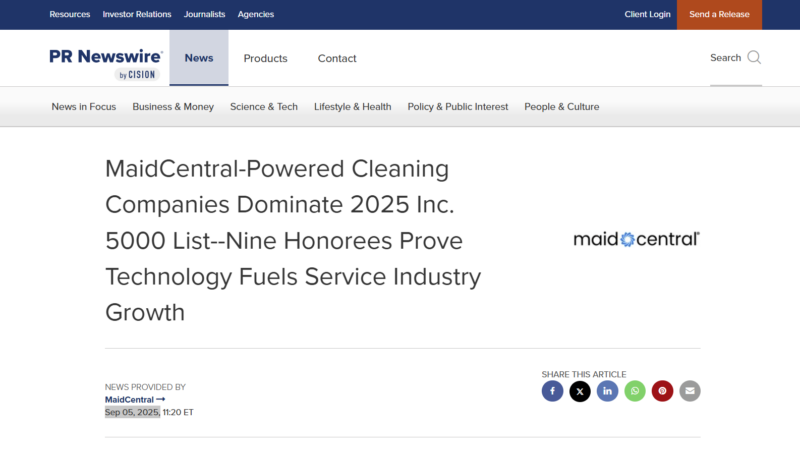 MaidCentral-Powered Cleaning Companies Dominate 2025 Inc. 5000 List
